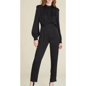 Veronica Beard Kavia Shirred Satin Long Sleeve Jumpsuit Black Size 0